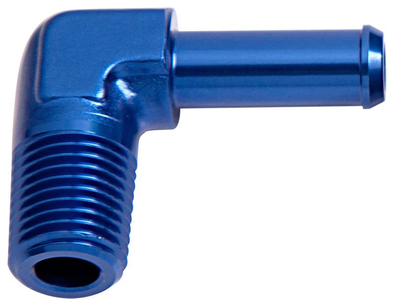 Male NPT to Barb 90° Adapter 3/8" to 5/16"  Blue Finish