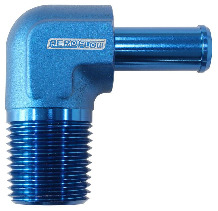 Male NPT to 90 Deg AN Hose Barb 1/2" NPT to -8 100/450 series Hose, Blue Finish