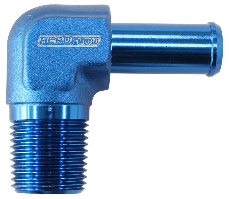 Male NPT to 90 Deg AN Hose Barb 3/8" NPT to -8 100/450 series Hose, Blue Finish