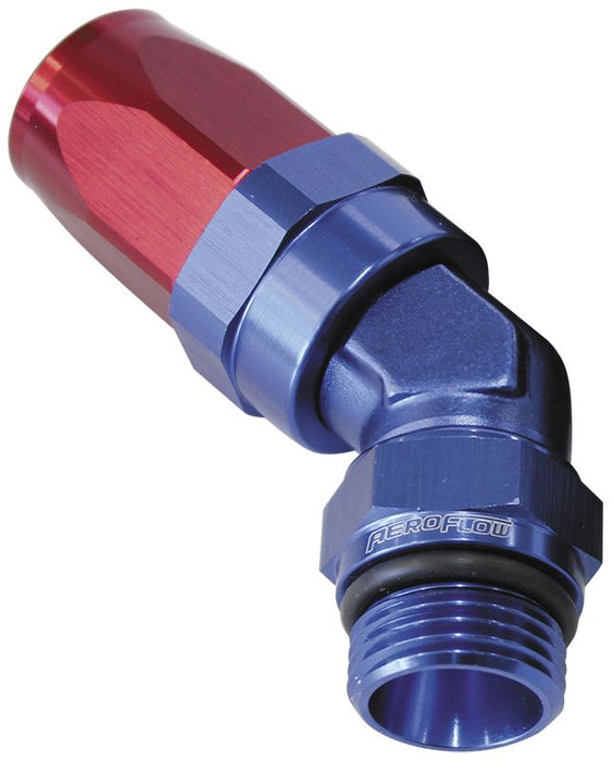 ORB Taper Swivel 45° Hose End -4 ORB to -6AN   Blue/Red Finish. Suit 100 & 450 Series Hose