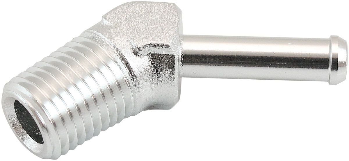 Male NPT to Barb 45 Degree Adapter 1/4" to 1/4"  Silver Finish