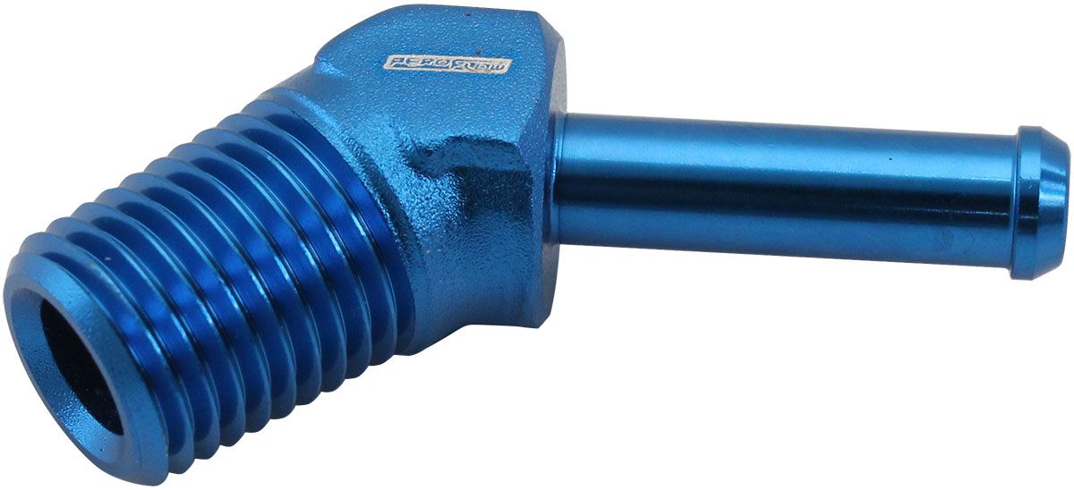 Male NPT to Barb 45 Degree Adapter 1/4" to 1/4"  Blue Finish