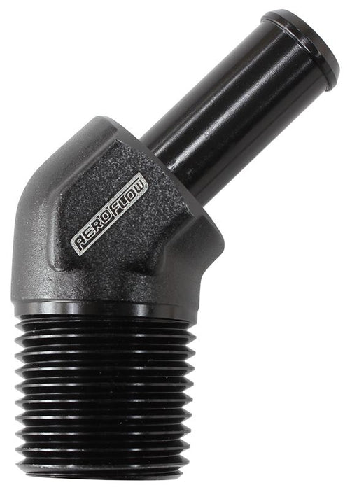 Male NPT to 45° AN Hose Barb  1/2" NPT to -8 100/450 series Hose, Black Finish
