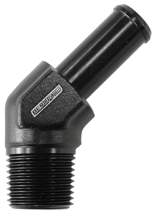 Male NPT to 45° AN Hose Barb  3/8" NPT to -8 100/450 series Hose, Black Finish