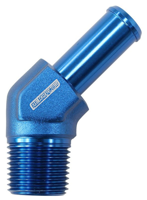 Male NPT to 45° AN Hose Barb  1/2" NPT to -10 100/450 series Hose, Blue Finish