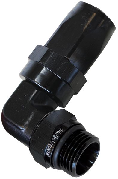 ORB Taper Swivel 90° Hose End -12AN to -16ORB  Black Finish. Suit 100 & 450 Series Hose