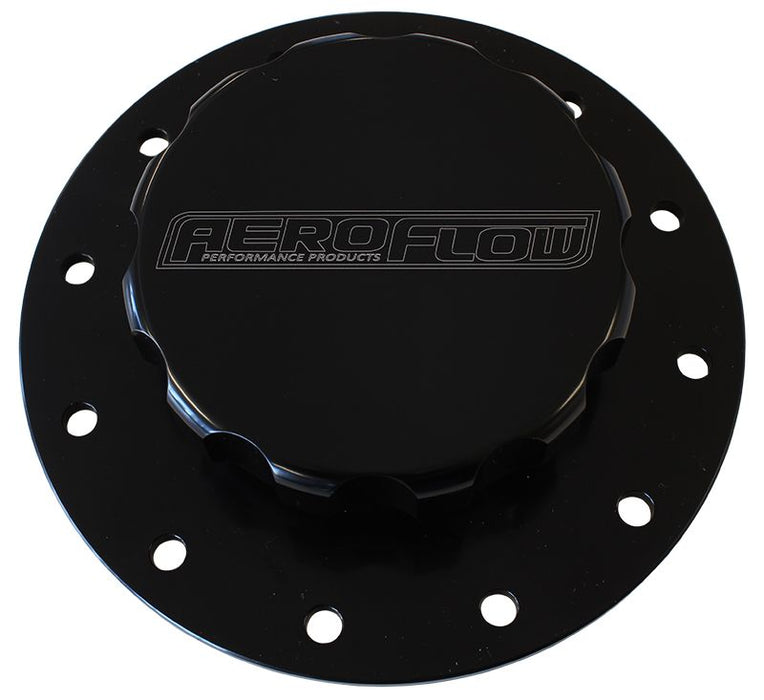 Screw-On Billet Fuel Cell Cap Assembly    Black Finish With Bolts & Gasket.
