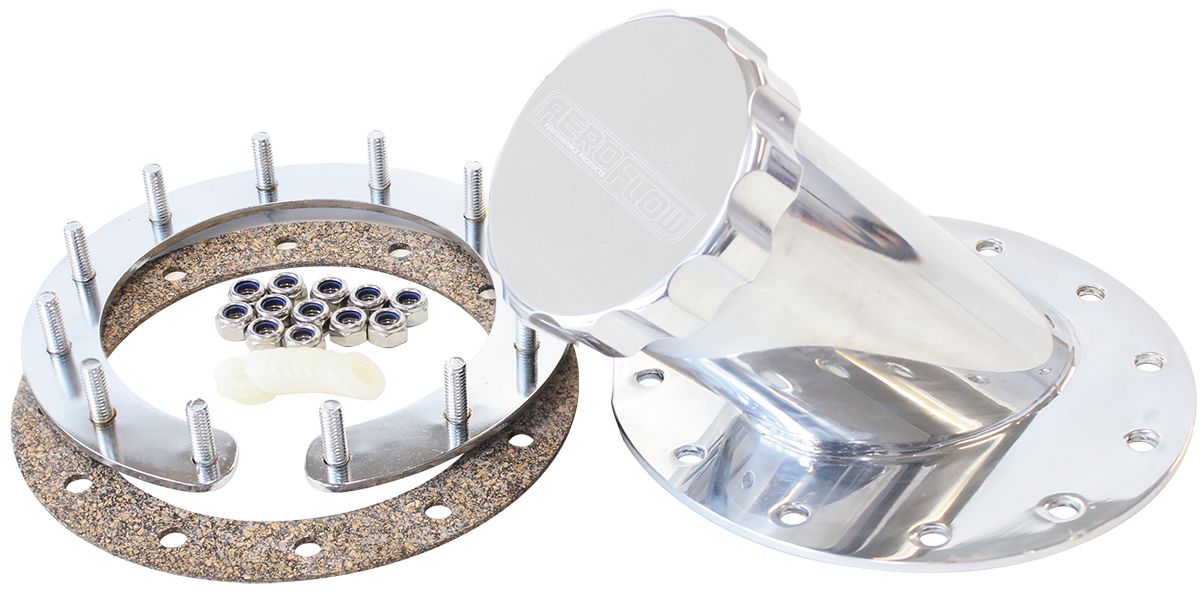 Remote Fuel Cell Filler 45° 2-1/2" Neck  Suits Aeroflow Fuel Cells, Polished Finish