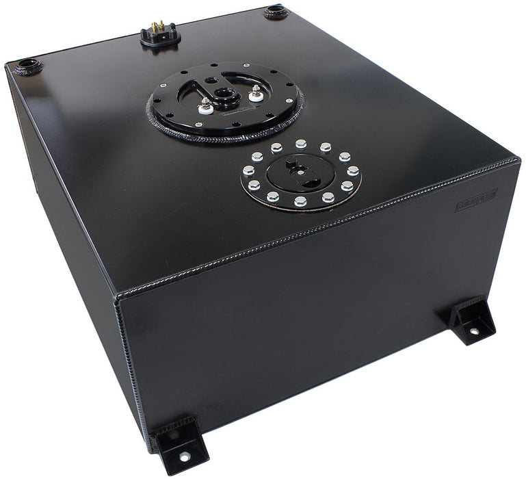 Aluminium 76 Litre (20 Gal) Fuel Cell Flat Bottom Triple 40mm Pump Hanger & Fuel Sender - Black  24-3/8" L x 20-1/16" W x 10-1/4" H (620mm L x 510mm W x 260mm H)