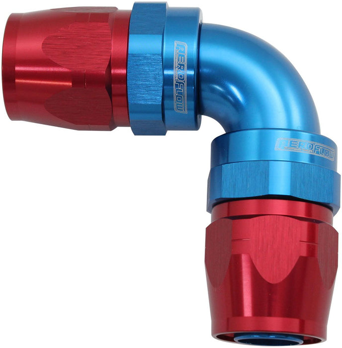 853 Series Cutter FullFlow 90° Dual Hose Ends -8AN  Blue/Red Finish. Suits 100 & 450 Series Hose