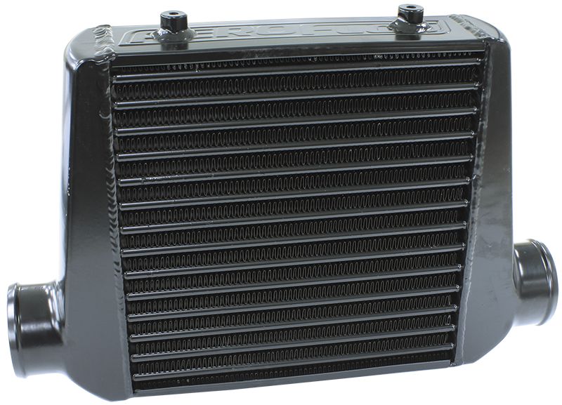 280x300x76mm Street Series Aluminium Intercooler, Black Finish   3" Slip On Inlet and Outlet with 2 M8x1.25mm Mounting Bosses
