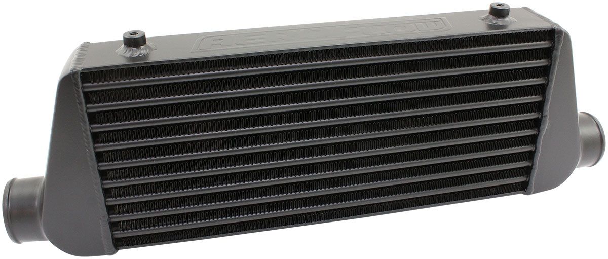 450x200x76mm Street Series Aluminium Intercooler, Black Finish   3" Slip On Inlet and Outlet with 2 M8x1.25mm Mounting Bosses