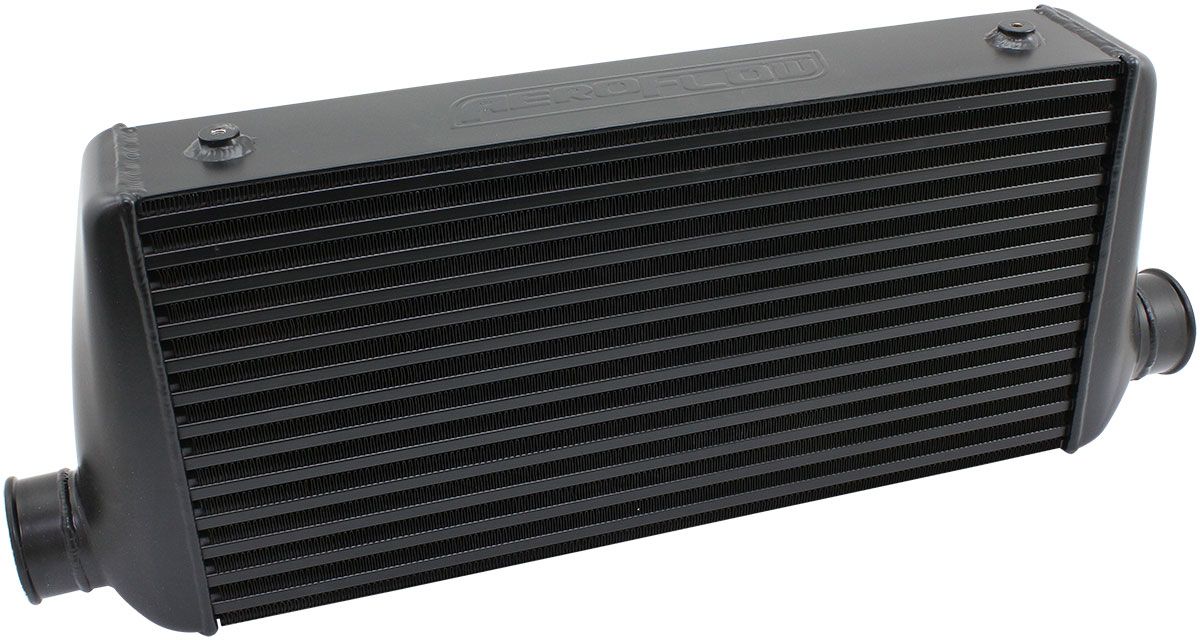 600x300x76mm Race Series Aluminium Intercooler, Black Powder Coated Finish  3" Slip On Inlet and Outlet with 4 M8x1.25mm Mounting Bosses