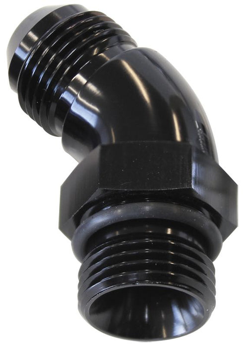 45° ORB to Male AN Full Flow Adapter -16 ORB to -12AN  With Jam Nut, Black Finish