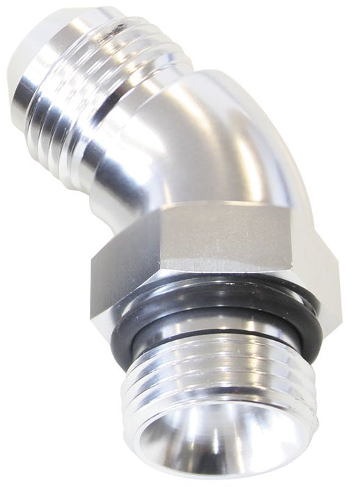 45° ORB to Male AN Full Flow Adapter -12 ORB to -12AN  With Jam Nut, Silver Finish