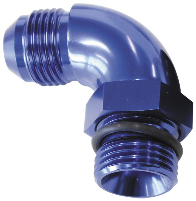 90° ORB to Male AN Full Flow Adapter -8 ORB to -6AN  With Jam Nut, Blue Finish