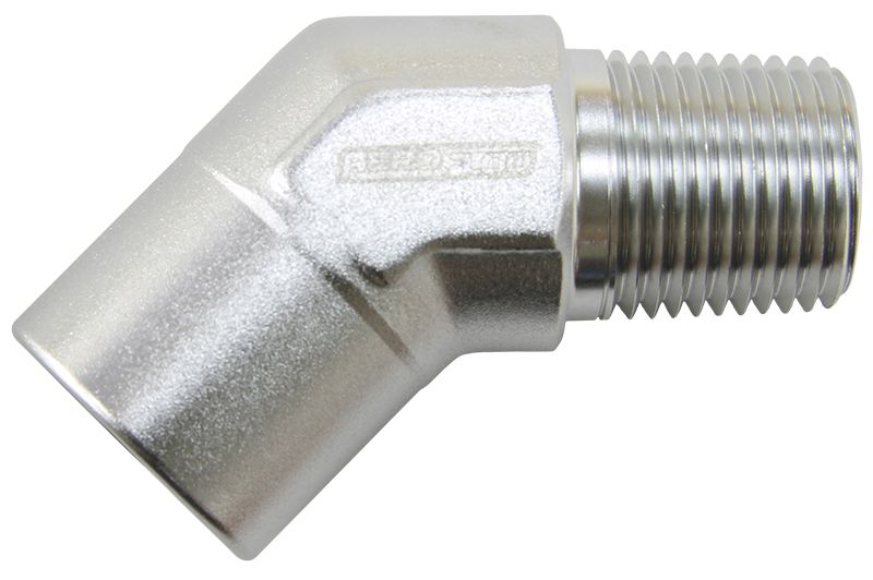 45° NPT Female to Male NPT Fitting 1/2"  Silver Finish