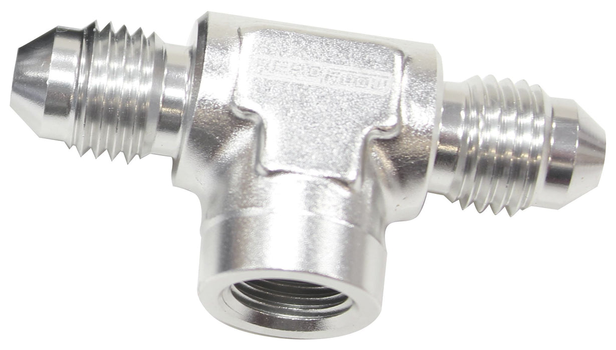 Male Tee with Female 1/8" -4AN  Silver Finish