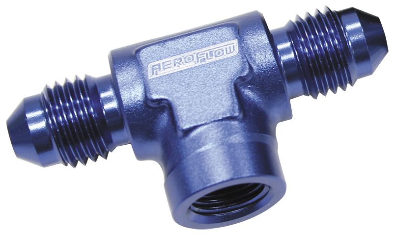 Male Tee with Female 1/8" -4AN  Blue Finish