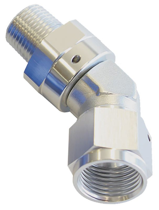 45° 1/8" NPT Swivel to -3AN Female AN FlareAdapter   Silver Finish