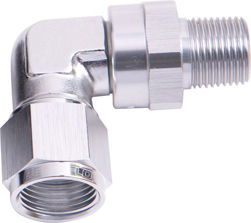 90° Male NPT to Female AN Adapter 1/4" to -8AN   Silver Finish