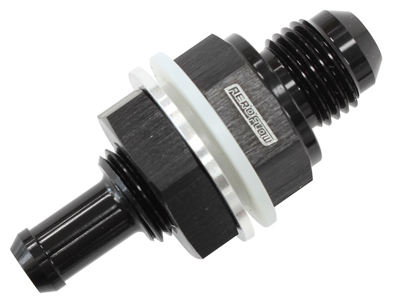 Fuel Cell Bulkhead Fitting -6AN to 3/8" Barb  Black Finish