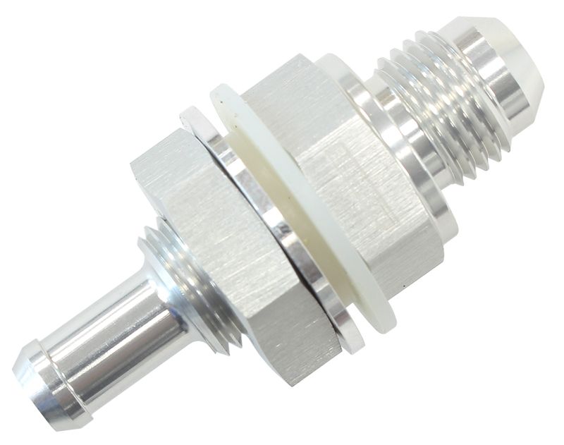 Fuel Cell Bulkhead Fitting -6AN to 3/8" Barb  Silver Finish