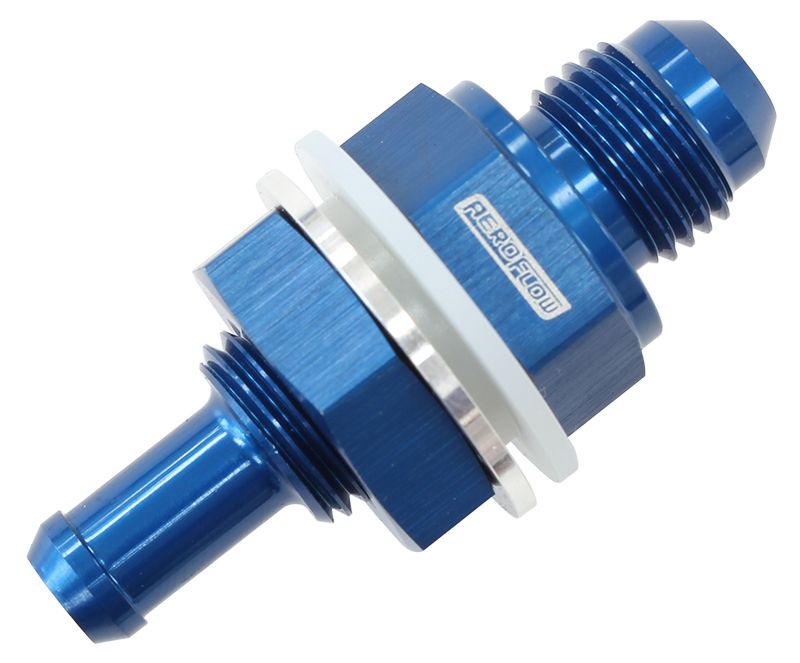 Fuel Cell Bulkhead Fitting -6AN to 3/8" Barb  Blue Finish