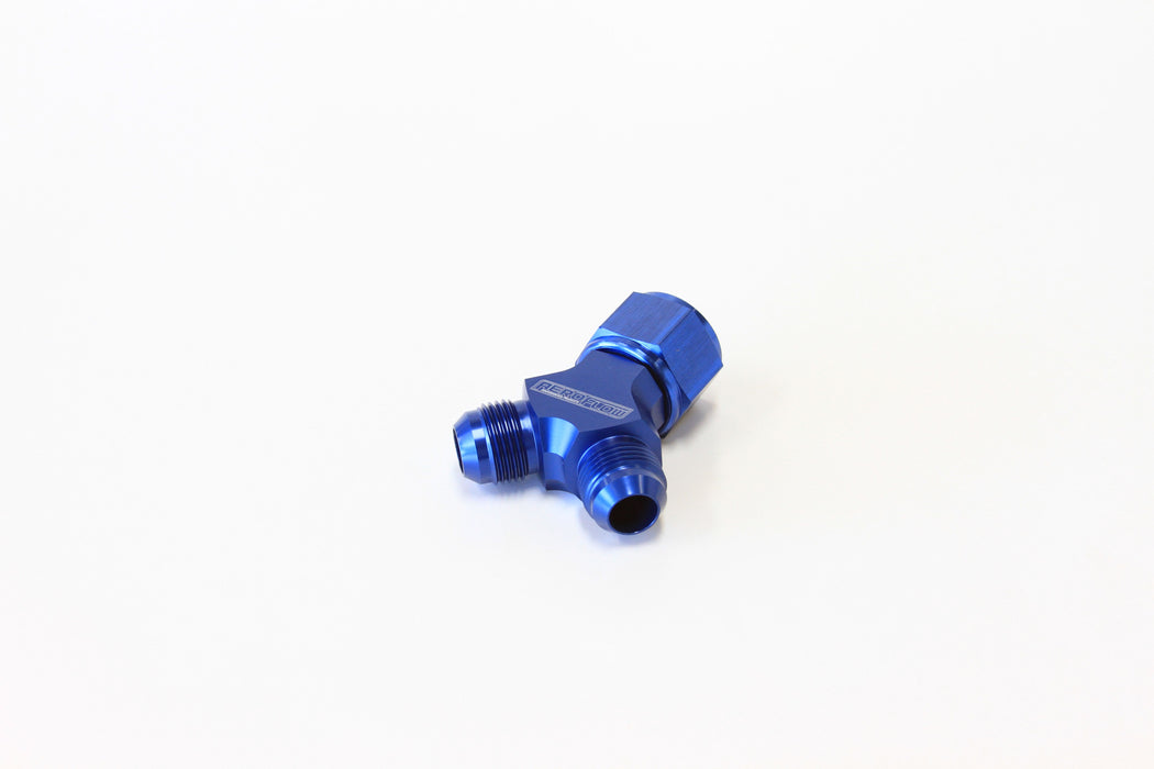 Billet Y-Block with Female Flare  Blue Finish. 1 x -10AN Female, 2 x -8AN Male