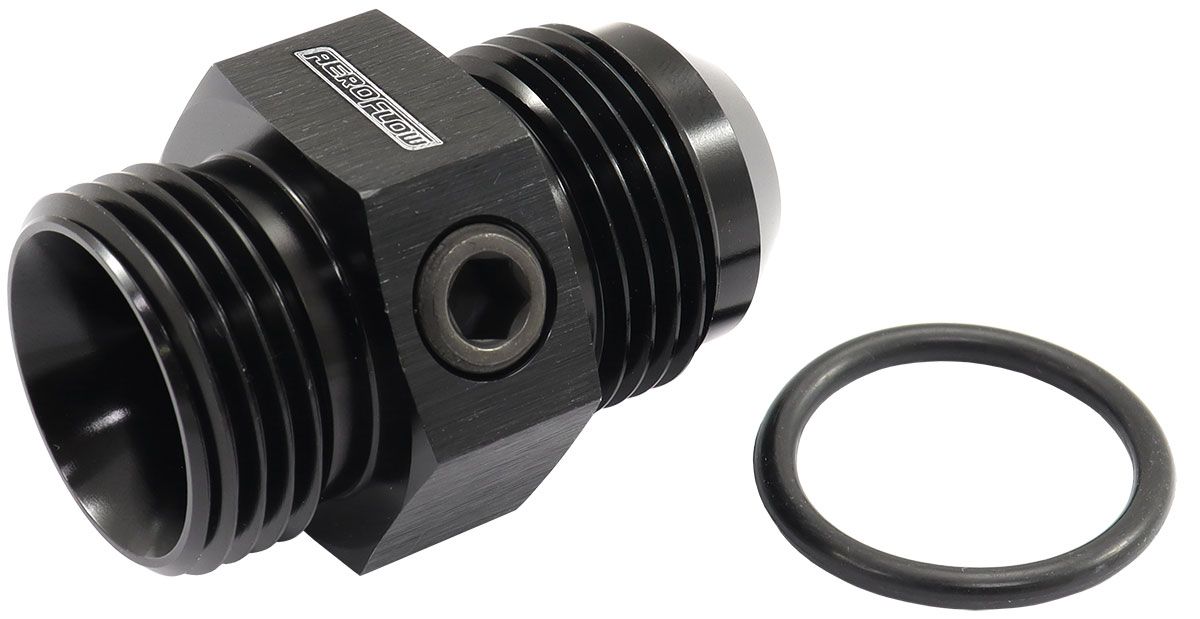 '-12ORB to -12AN with Three 1/8" Ports on Hex  Black Finish, Includes 3 1/8" NPT Plugs