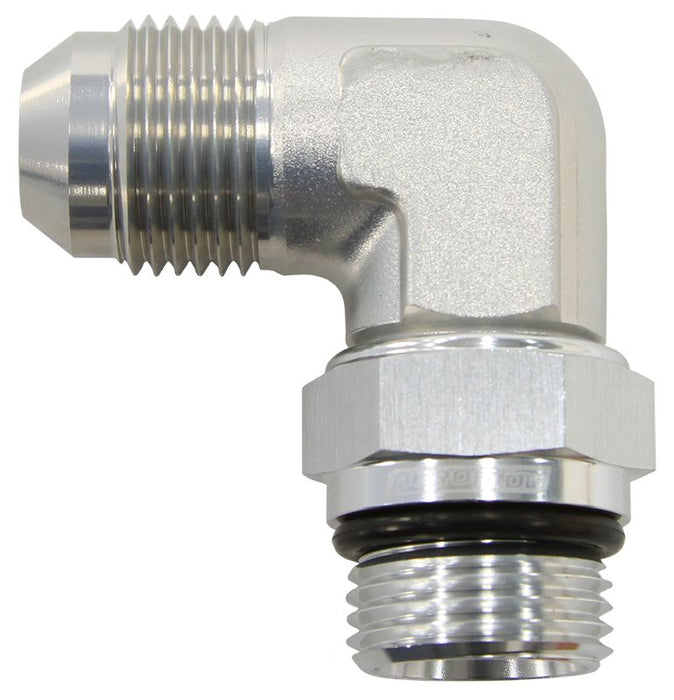 90° ORB Swivel to Male Flare Adapter -6ORB to -6AN  Silver Finish