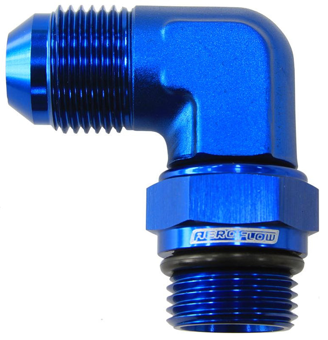 90° ORB Swivel to Male Flare Adapter -6ORB to -6AN Blue