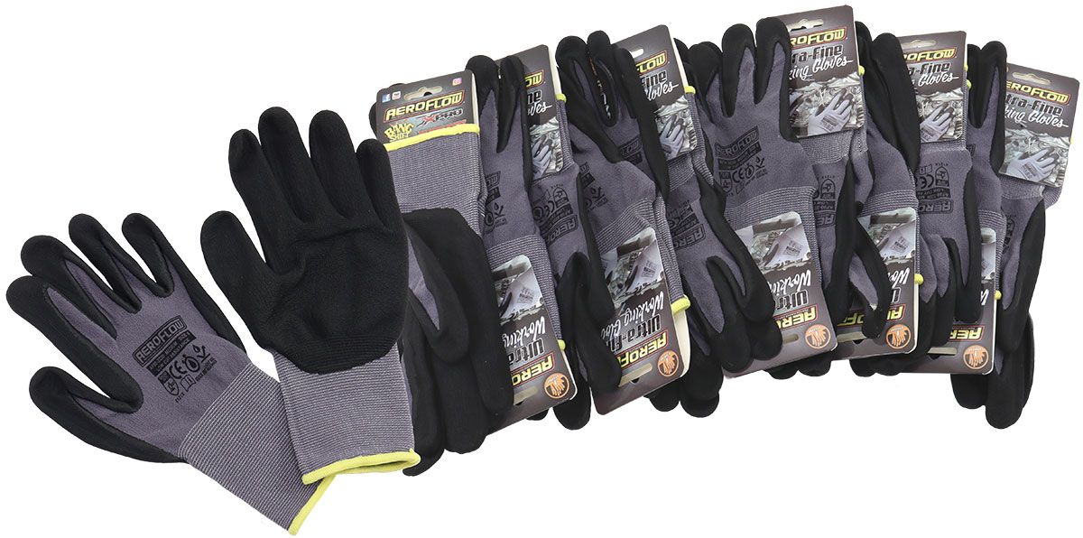 Medium Mechanic Gloves- Twelve Pair  Black Nitrile Foam