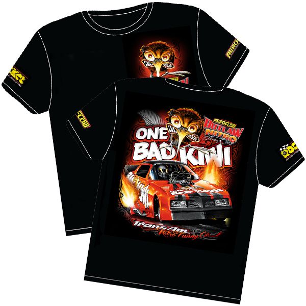 One Bad Kiwi' Pontiac Trans-Am Outlaw Nitro Funny Car T-Shirt  Youth (Medium)