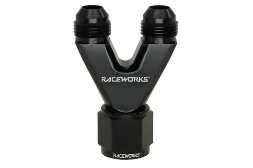 Raceworks Straight Y-Block 2X An-8 Male Flare An-10 Female An Swivel RWF-146-10-08BK