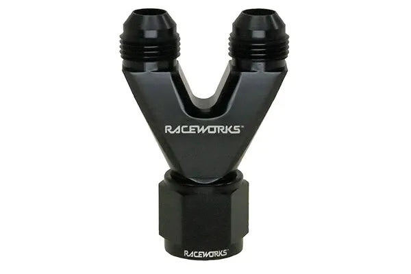 Raceworks Straight Y-Block 2X An-8 Male Flare An-10 Female An Swivel RWF-146-10-08BK
