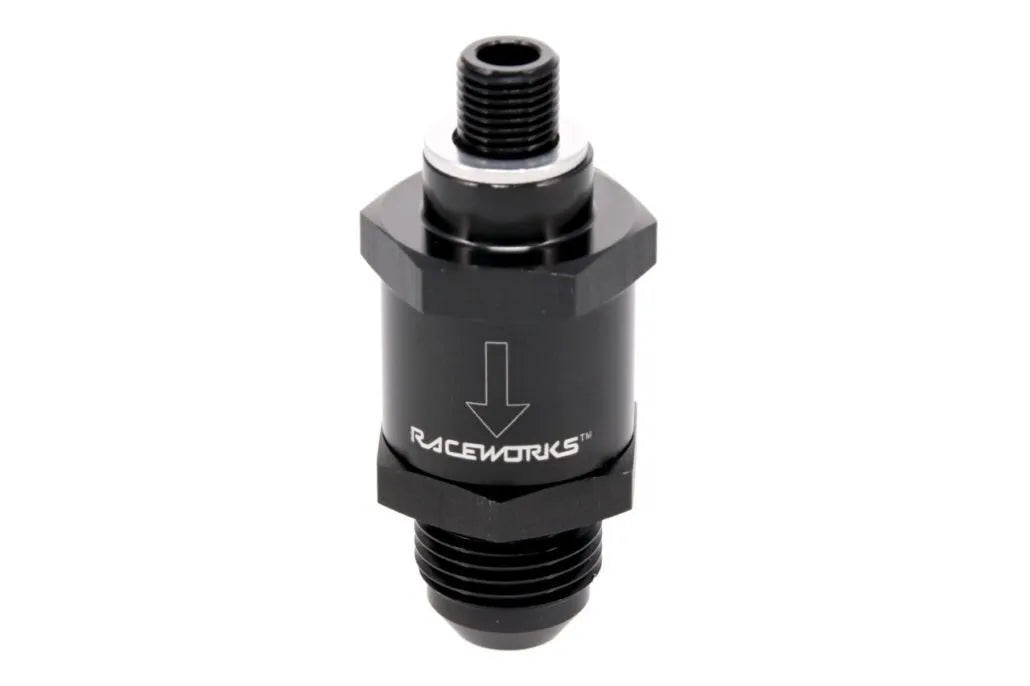 Raceworks One Way Valve M10X1.0 To An-8 RWF-606-08BK