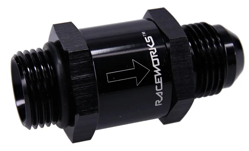 Raceworks One Way Valve An-8 Male Flare Outlet - An-8 ORB Inlet RWF-607-08BK