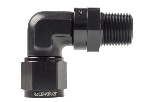 Raceworks An-8 Female Swivel To NPT Swivel 1/4In 90Deg RWF-623-08-04BK