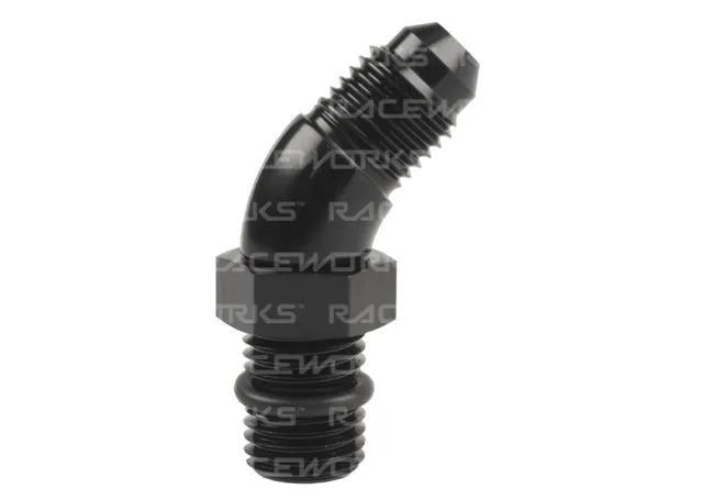 Raceworks An-8 45Deg ORB To Male Flare Adapter RWF-923-08BK