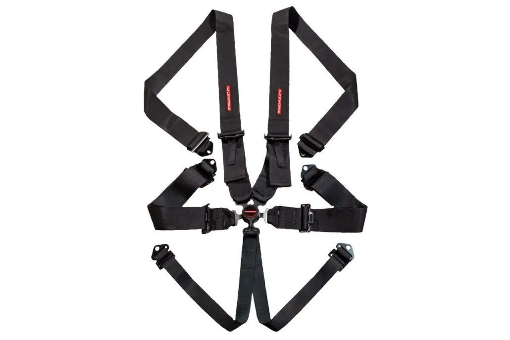 Raceworks Black 6Point Sfi Cam Lock Harness, 3In Belts, Bolt In Ends VPR-130BK