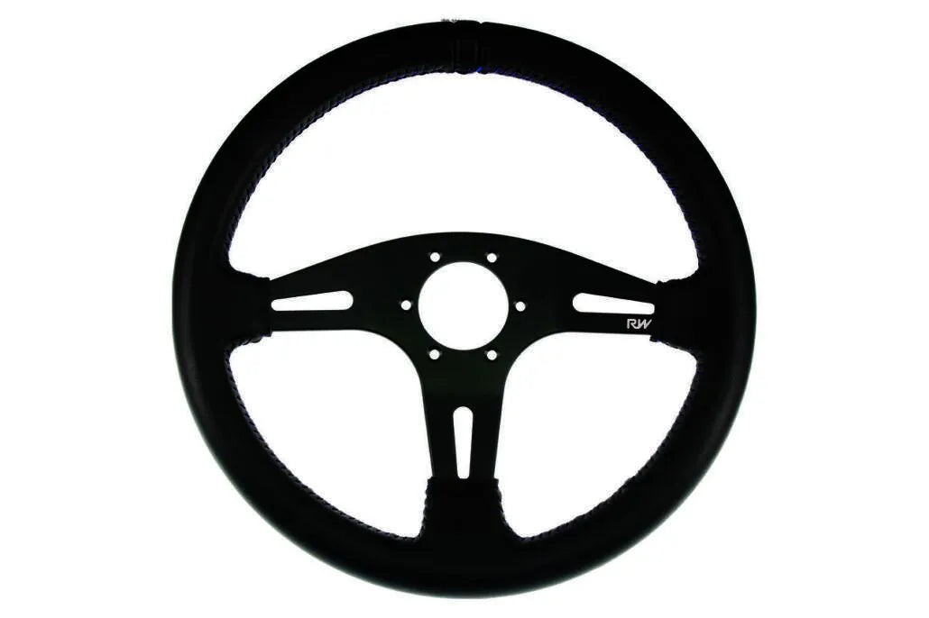 Raceworks 350mm Leather Steering Wheel Flat With Blue Stitching VPR-194BE