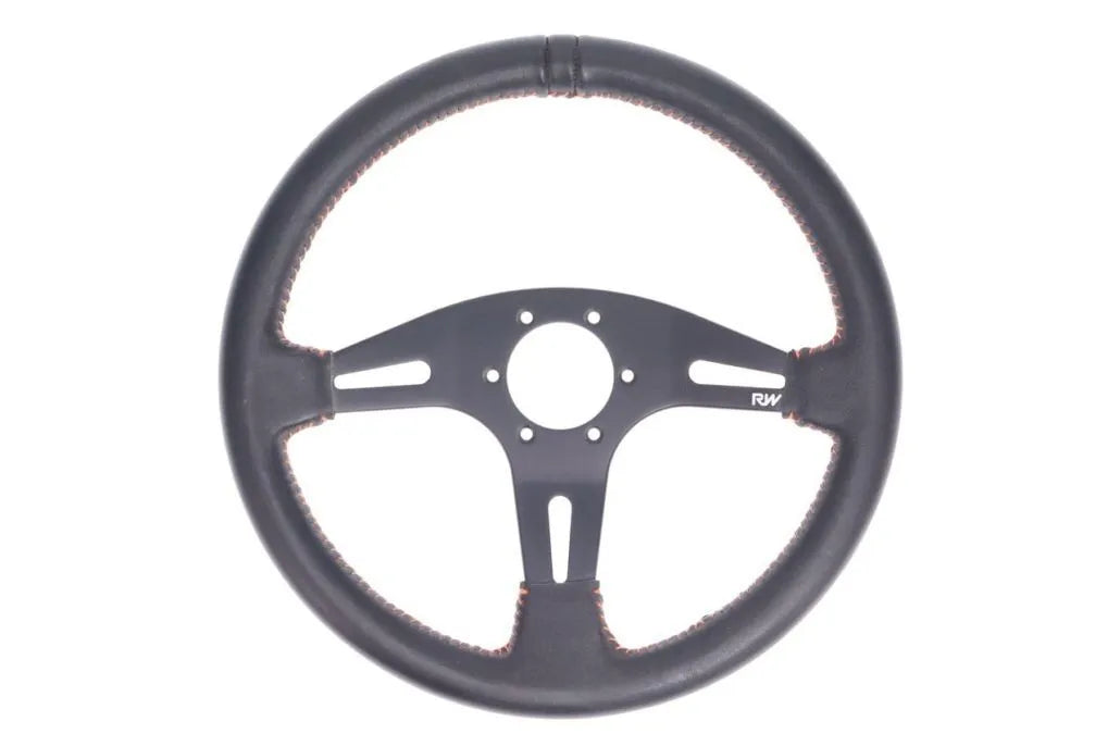 Raceworks 350mm Leather Steering Wheel Flat With Orange Stitching VPR-194OR