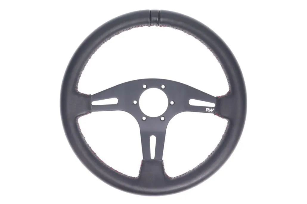 Raceworks 350mm Leather Steering Wheel Flat With Red Stitching VPR-194RD