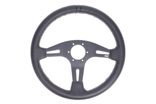 Raceworks 350mm Leather Steering Wheel Flat With Red Stitching VPR-194RD