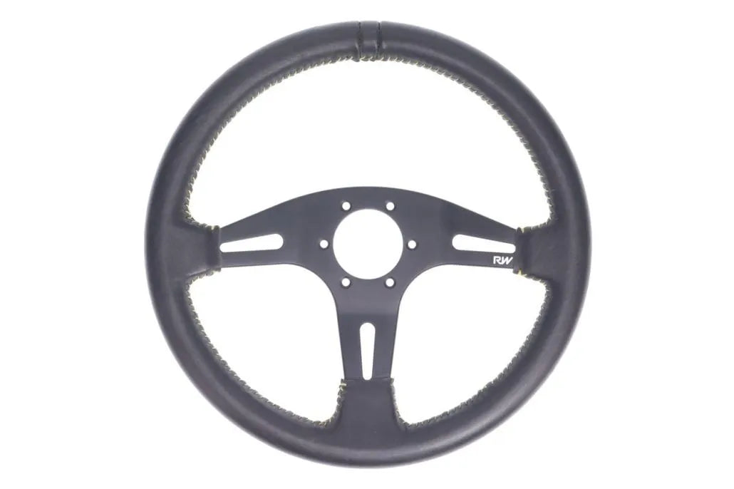 Raceworks 350mm Leather Steering Wheel Flat With Yellow Stitching VPR-194YL