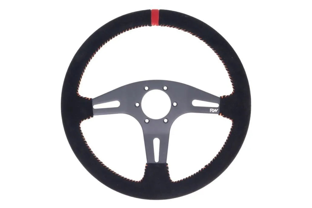 Raceworks 350mm Suede Steering Wheel Flat With Orange Stitching VPR-195OR