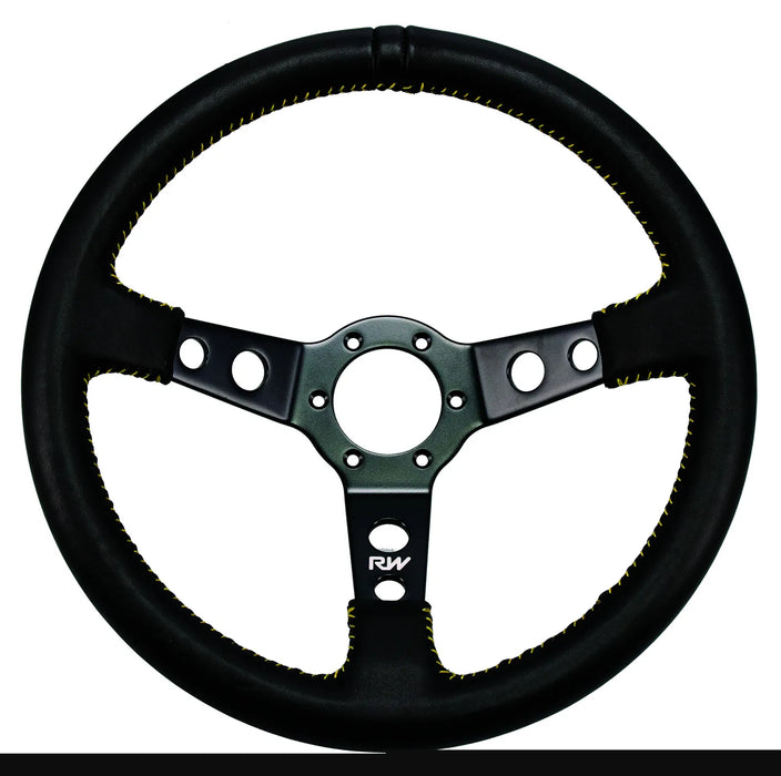 Raceworks 350mm Leather Steering Wheel Dished With Black Stitching VPR-196BK
