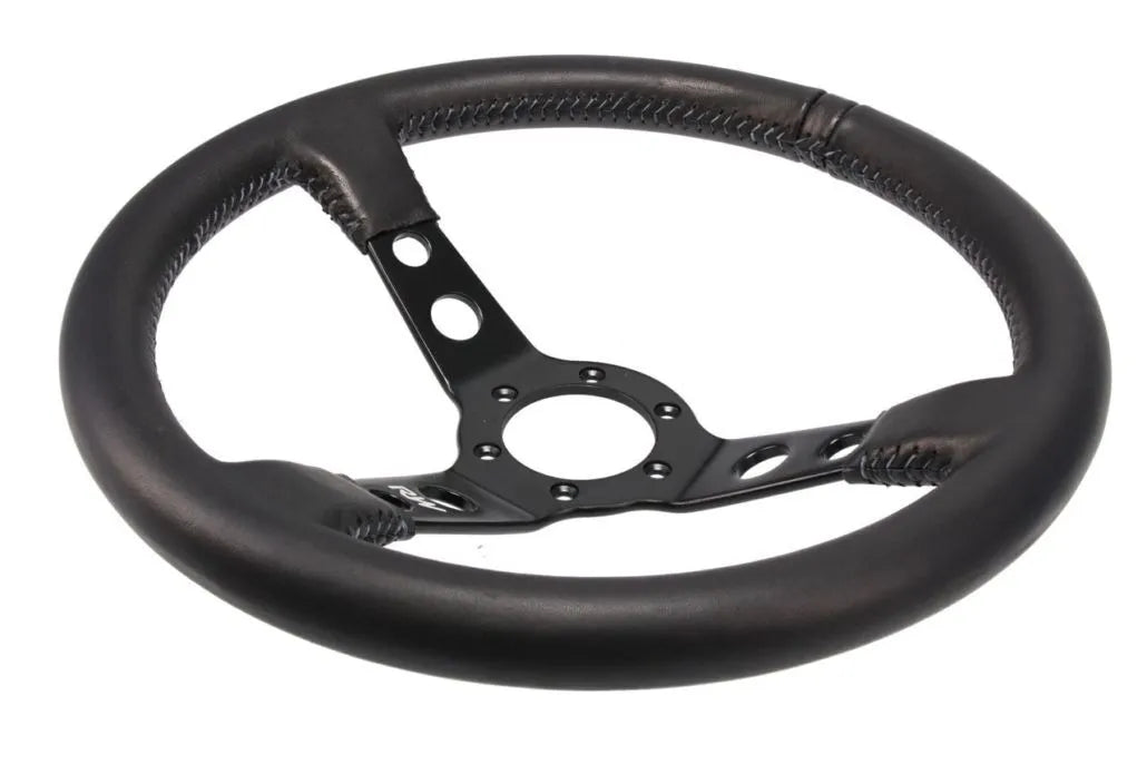 Raceworks 350mm Leather Steering Wheel Dished With Grey Stitching VPR-196GY