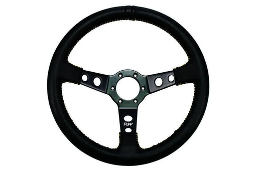 Raceworks 350mm Leather Steering Wheel Dished With Yellow Stitching VPR-196YL